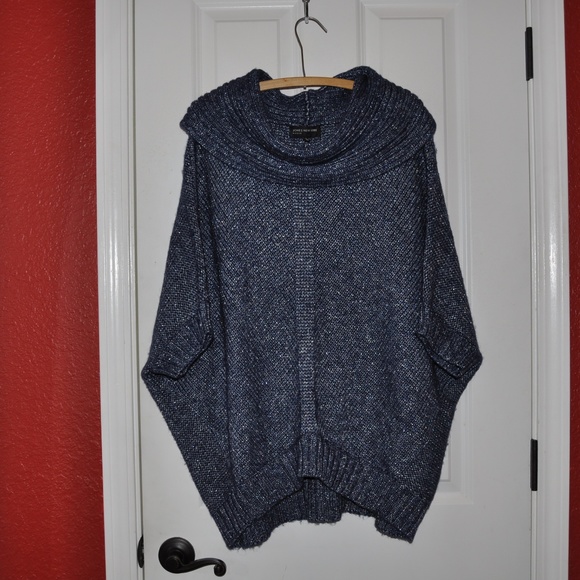 New JONES NEW YORK Blue/Silver Cowl Sweater NWT A5 - Picture 3 of 6